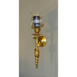 Vintage Brass Wall Sconce Glass Hurricane Shade Candle Holder